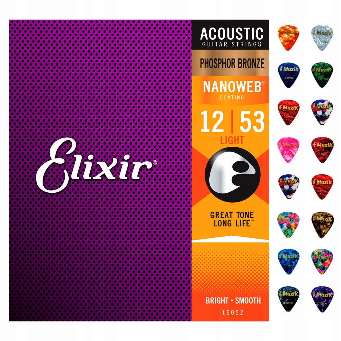 Struny do gitary akustycznej 12-53 Elixir 16052 phosphor bronze komplet