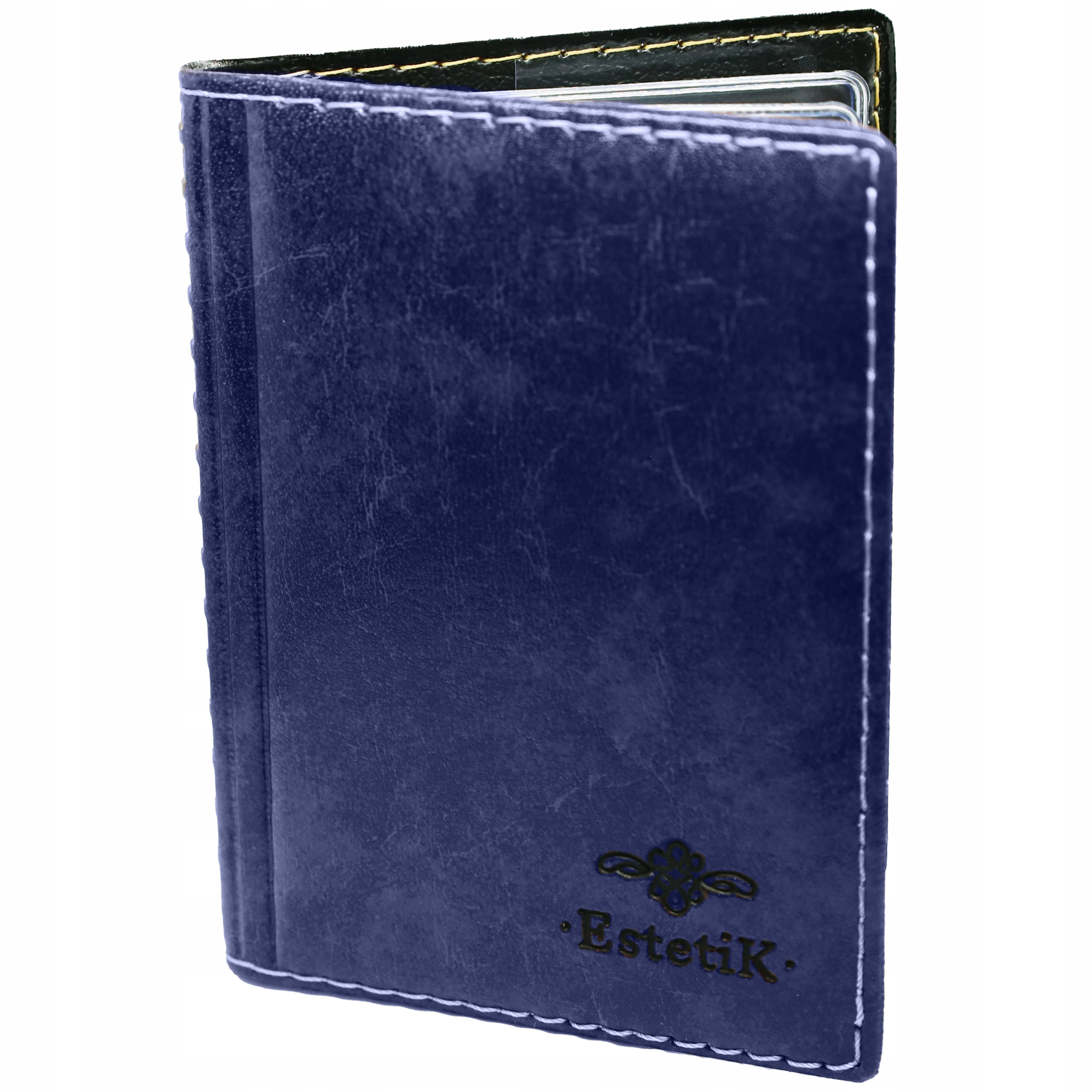 Etui Skóra Duże Granatowe na Dokumenty Oprawka na Karty Dowód Prawo Jazdy