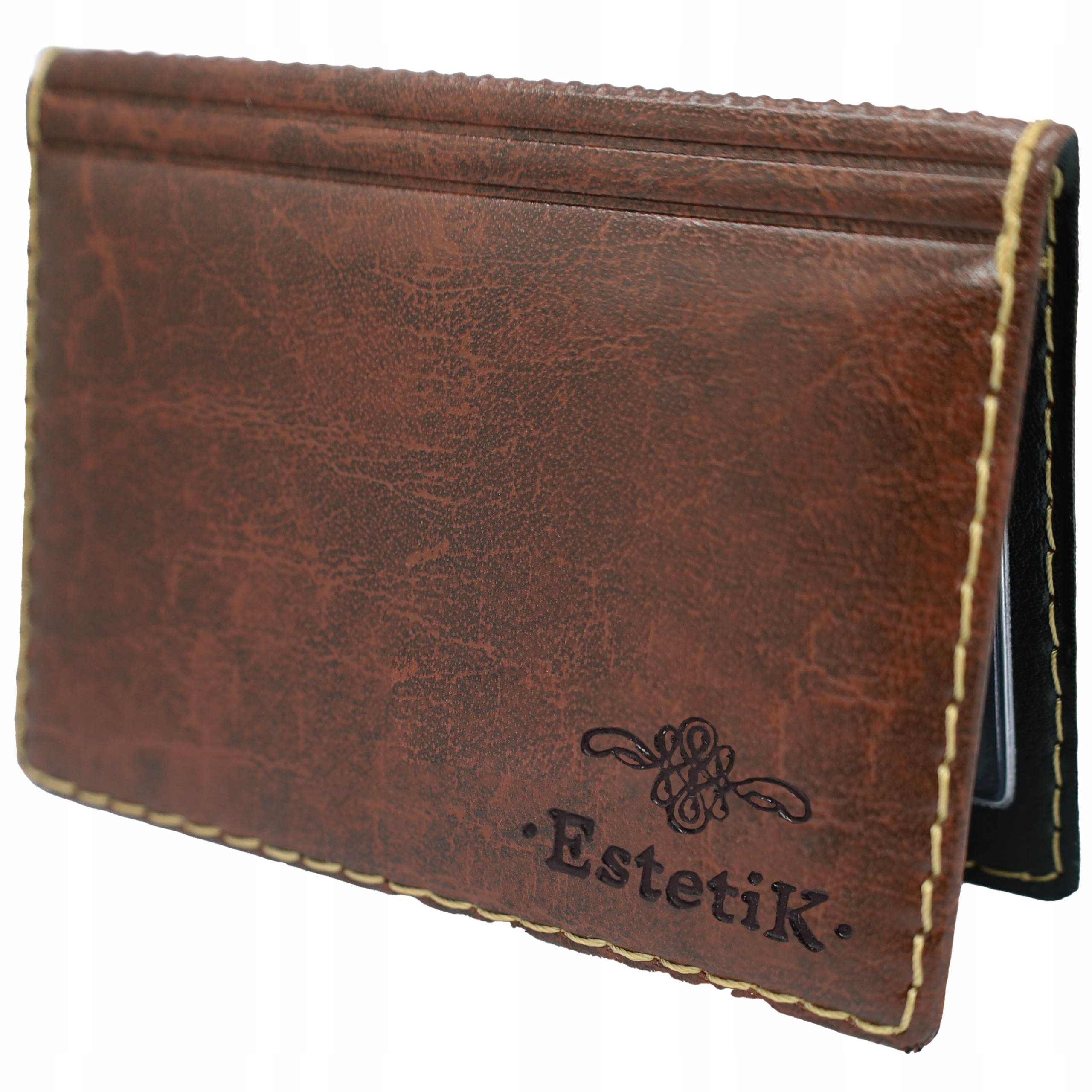 Etui Skóra Brązowe na Dokumenty Oprawka na Karty i Dowód Otwierane z Góry