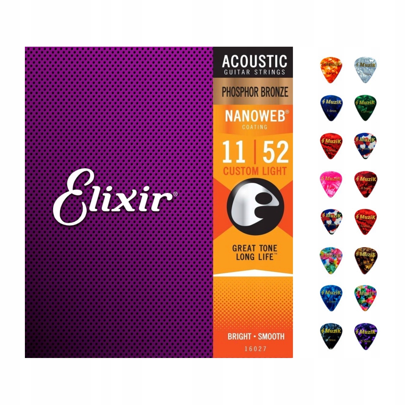 Struny do gitary akustycznej 11-52 Elixir 16027 phosphor bronze komplet