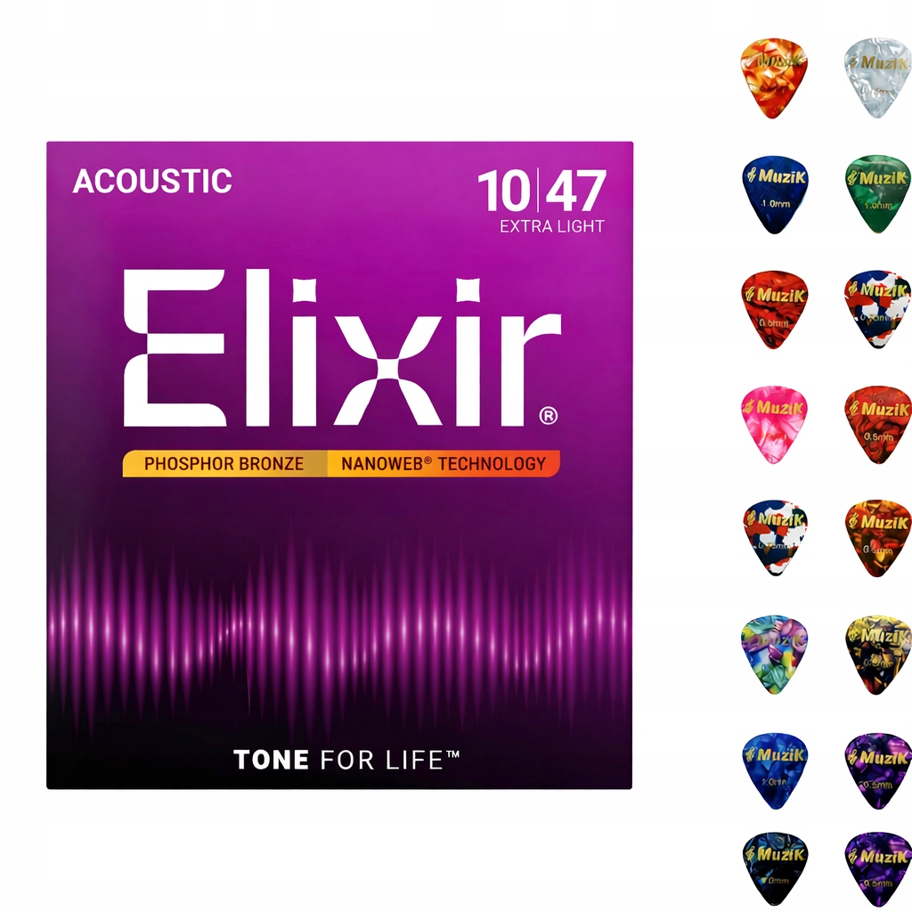 Struny do gitary akustycznej 10-47 Elixir 16002 phosphor bronze komplet